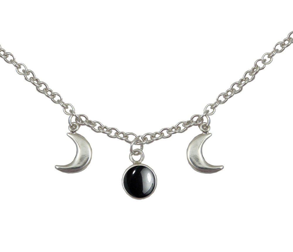 Sterling Silver Moon Phases Necklace With Hematite